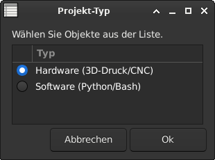 Projekt-Setup Dialog